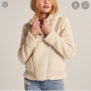 Abercrombie & Fitch Sherpa Moto Jacket in Cream